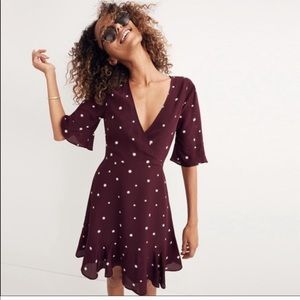 Madewell Silk Flutter Hem Star Print Dress